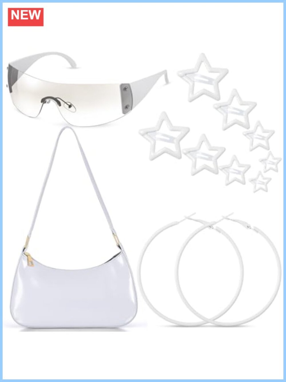 Y2K Accessories Set 12 Piece Rave Party Costume Outfit Sunglasses Bag Hair Clips
